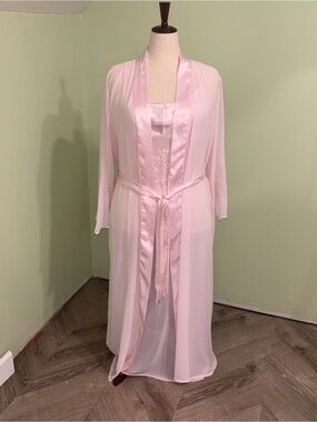 VTG Sophia By Delicates Pink Beaded Maxi Slip Dress & Robe Fairy Women’s M & L